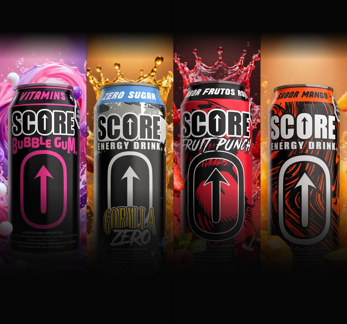 Pack Mix Score: Bubble Gum, Gorilla Zero, Fruit Punch y Mango